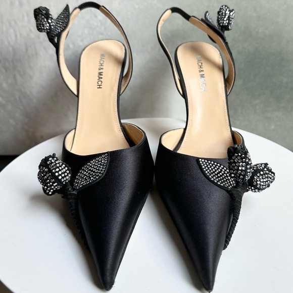 🌺MACH & MACH🌺 Wonder Tulip Satin Slingback Pumps Black Size: 38 - Picture 10 of 14